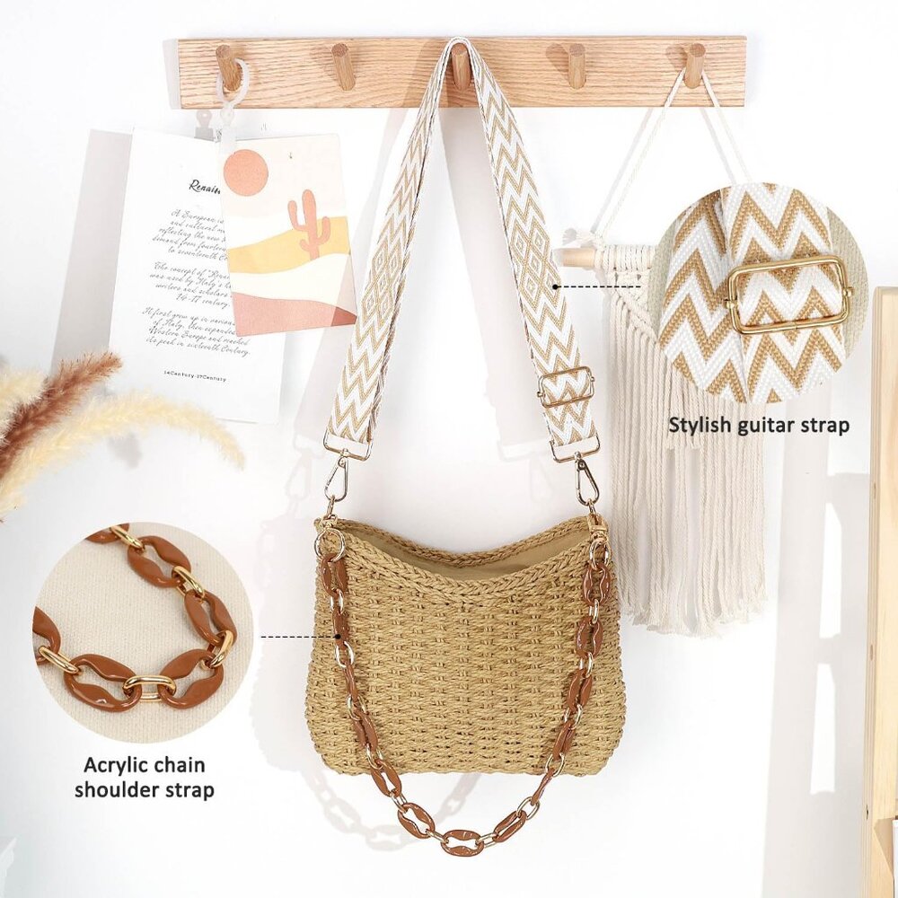 Straw Handbags Purses Crossbody Pocketbook Bag Casual Woven Beach Bags Summer Ho - Picture 2 of 6